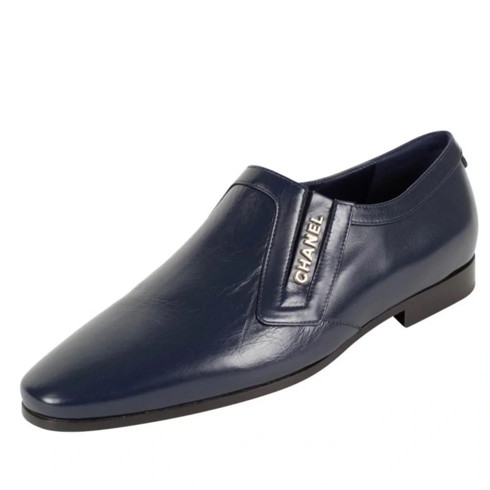 Chanel Leather Navy Oxfords 38 1/2